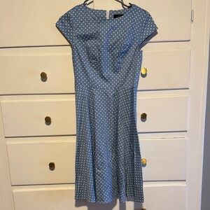 Elegant Blue Polka Dot Midi Dress